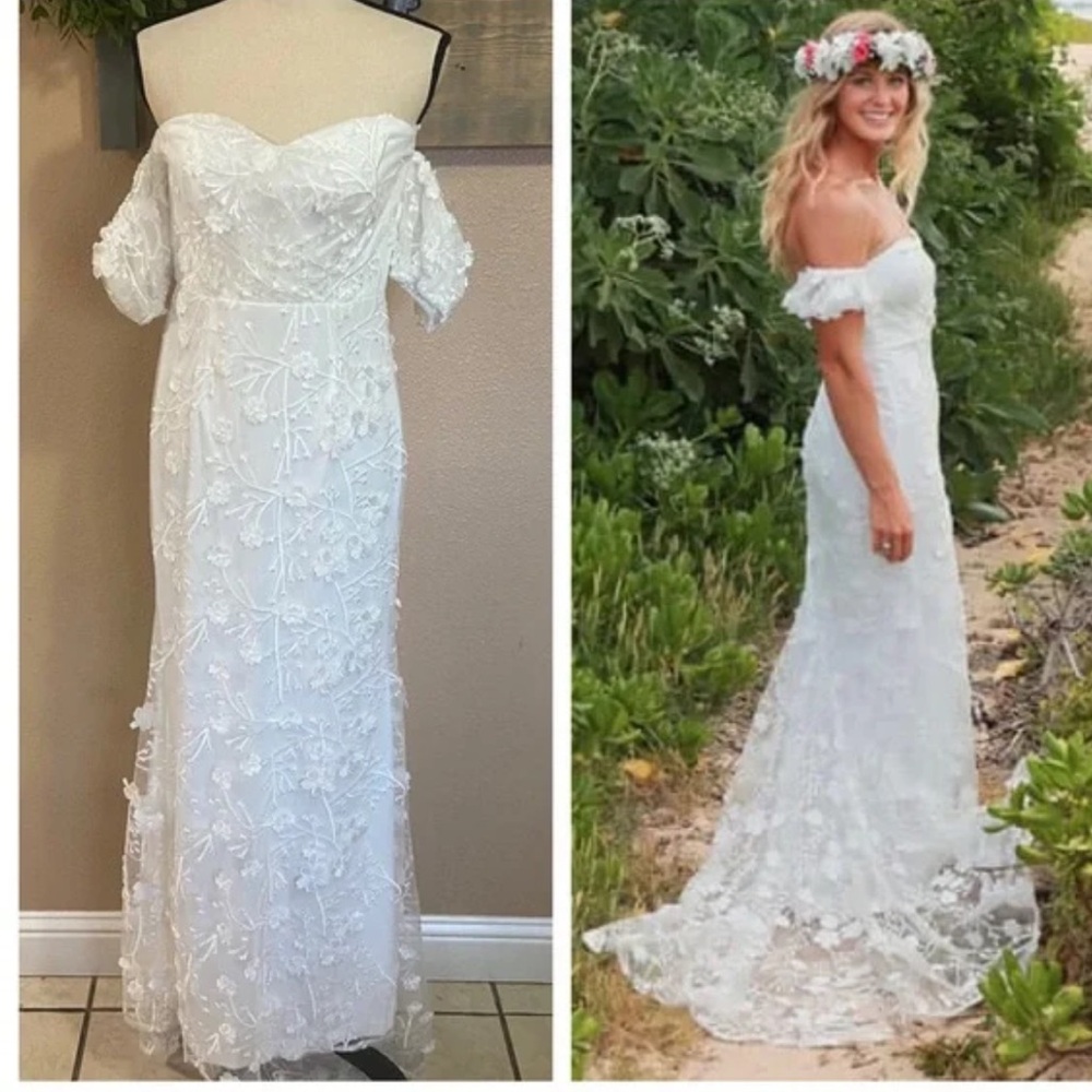 🆕NWOT Lulus Magical Beginnings White 3D Floral Embroidered Bridal Wedding Dress - Picture 1 of 9